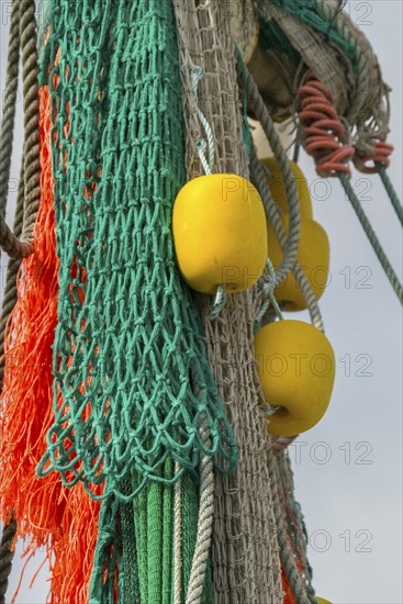 Fishing nets, floats and ropes, ropes, Friedrichskoog, Schleswig-Holstein, Germany, Europe