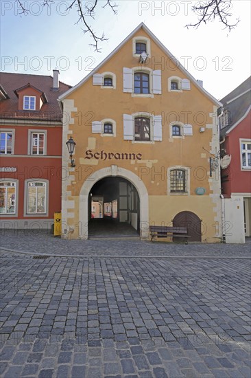 Schranne, building with passageway, inscription, Feuchtwangen, Middle Franconia, Franconia,