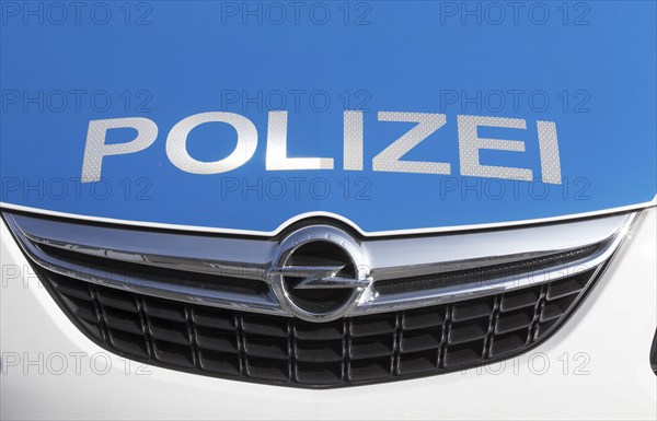 Police logo on a new radio patrol car at the police station in Potsdam on 14/03/16