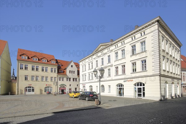 Building with tourist information on the market square, Luther city Eisleben, Harz, Saxony-Anhalt,