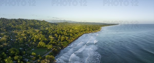 Aerial view, view of Cahuita National Park, coast and coastal landscape with forest, Cahuita,