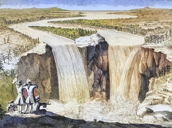 Copy of Father Hennepin's 1677 sketch of Niagara Falls, redrawn in the 1870s. From American
