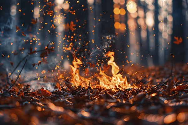 Fire burning in forest. Generative Ai, AI generated