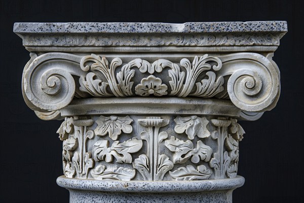 Greek column on black background. Generative Ai, AI generated