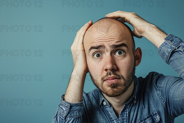 Unhappy man going bald. Generative ai, AI generated