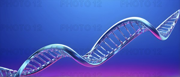 DNA double helix structure against gradient background, AI generated