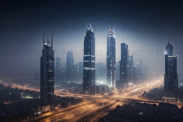 Aerial view of a mega city with smog and pollution, AI generated
