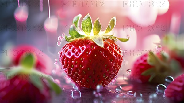 AI generated surreal food art blending a hyper realistic strawberry textured skin to merge with