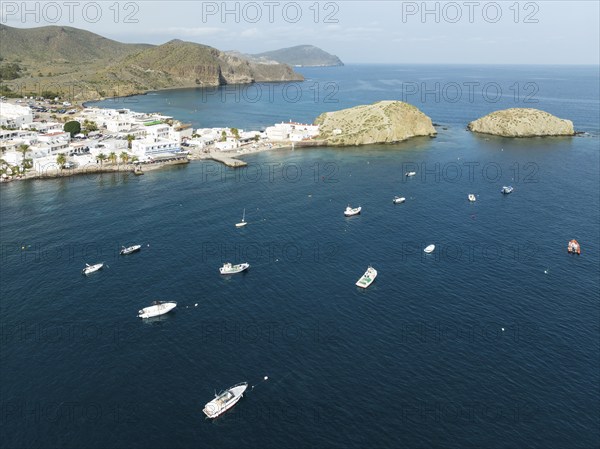 The fishing village of La Isleta del Moro. Aerial view. Drone shot. Nature Reserve Cabo de