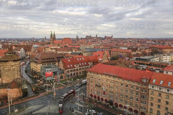 Bird's eye view of Bahnhofsplatz with Grand Hotel Le Meridien, Königstor, Königstraße, Old Town