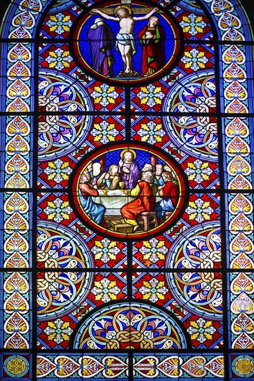 Church window, Jesus at the Last Supper, Basel Minster, Basel, Canton of Basel-Stadt, Switzerland,