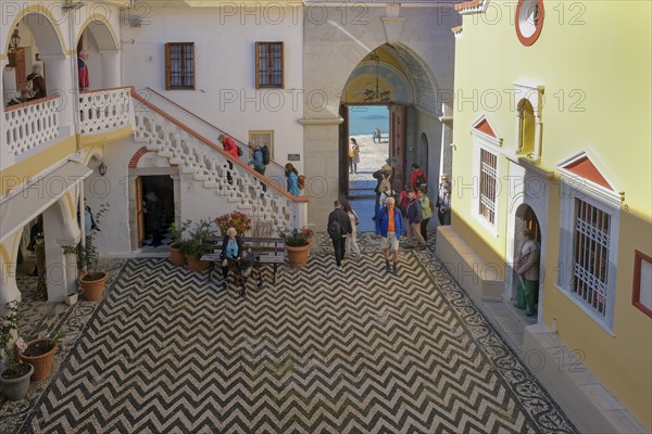 Courtyard of Panormitis Monastery, Symi Island, Dodecanese, Greek Islands, Greece, Europe