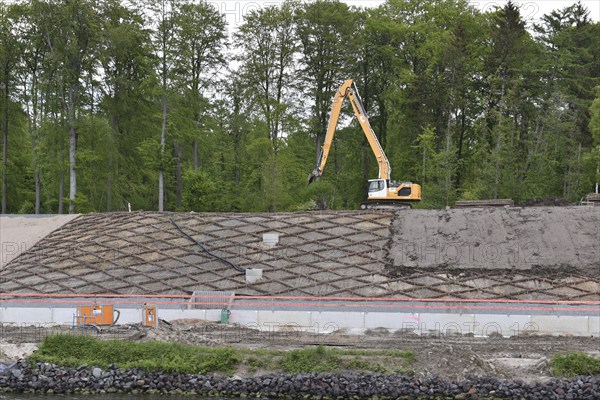 Dredging work for canal widening at the Kiel Canal construction site, Kiel Canal,