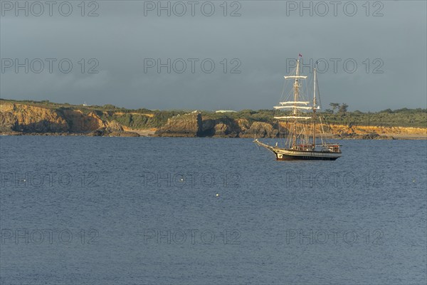 Large traditional sailing boat in a bay on the Atlantic. Camaret sur mer, Crozon, Finistere,