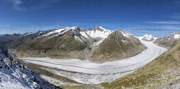 Aletsch glacier, glacier tongue, panorama, climate change, decline, global warming, ice, global