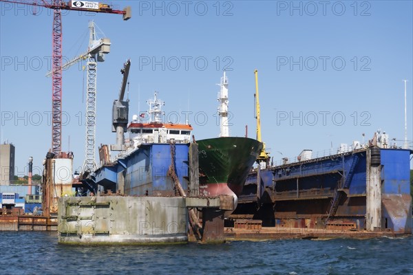 Svendborg harbour, shipping, dry dock, ship, repair, crane, Baltic Sea, Fyn, Fyn Island, Denmark,
