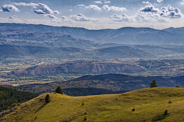 Mountain ridges and hilly landscape in the Gran Sasso National Park, Parco Nazionale del Gran Sasso