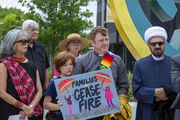 Detroit, Michigan USA, 15 July 2024, Interfaith leaders gathered at Wayne State University to rally