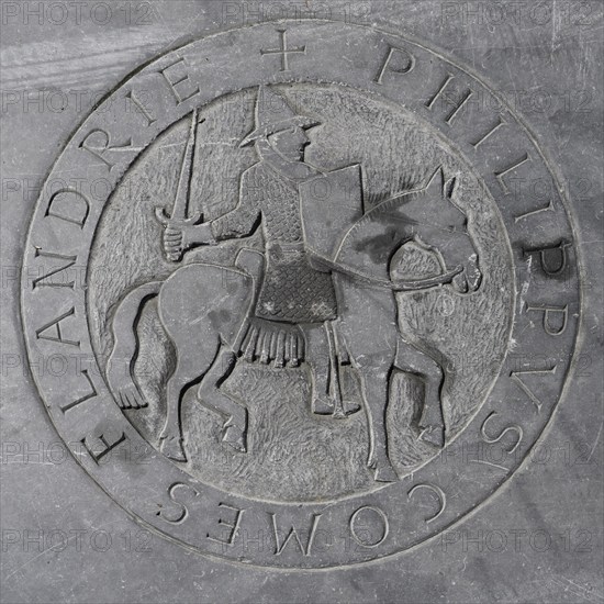 Commemorative plaque of Philip I Count of Flanders in 12th century, Nieuwpoort, West Flanders,
