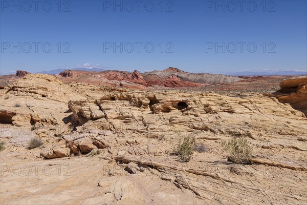 Sandstone rock formations in the Rainbow Vista area at Valley of Fire State Park near Overton,