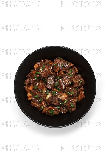 Bulgogi, with mushrooms, with sesame seeds and green onions, Korean cuisine, homemade, no people