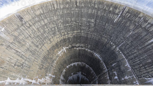 View of the concrete dam wall of the Moiry dam, near Grimentz, Val d'Anniviers, Valais Alps, Canton