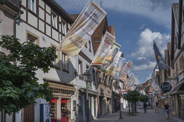 Flag decoration in the old town centre for the Kulmbach Beer Week, Kulmbach, Upper Franconia,