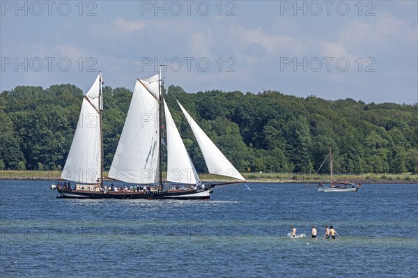 Sailing ship Pegasus, people in the water, Kieler Woche, Kiel Fjord, Kiel, Schleswig-Holstein,