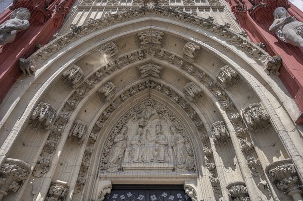 Detail of the entrance portal of the Gothic St Mary's Chapel, Marktplatz 9, Würzburg, Lower