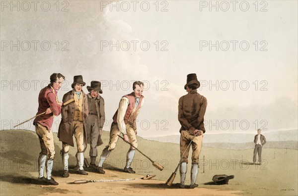 Scene from everyday life in England around 1810, Knurr and spell, northern spell, or trap ball, an