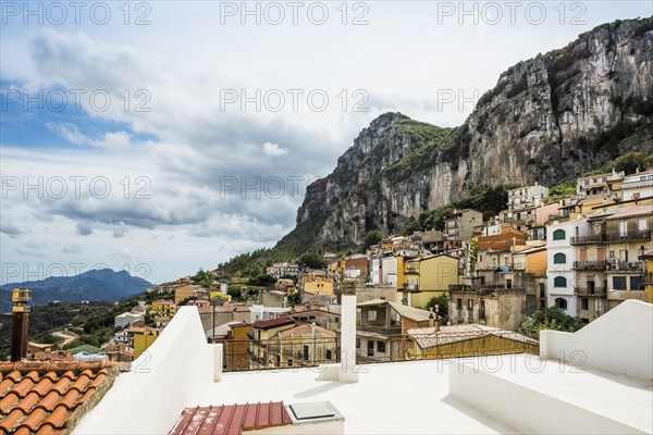 Picturesque village and steep mountains, Ulassai, Province of Ogliastra, Sardinia, Italy, Europe