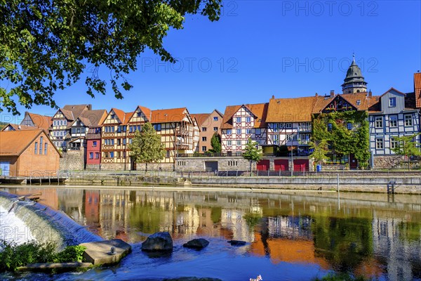 Half-timbered houses on the River Fulda, German Half-Timbered Houses Route, Hannoversch Münden,