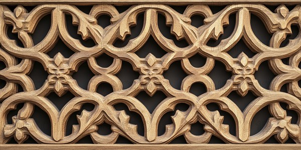 Banner with elegant embossed wooden wall with carvings. Generative AI, AI generated