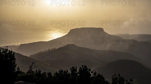 Sunset, view from the mountain Alto de Garajonay, Garajonay National Park, La Gomera, Canary