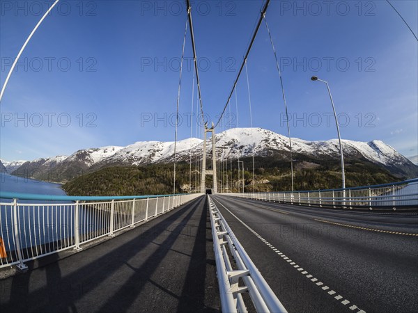 Hardanger bridge, suspension bridge over the Eidfjord, a branch of the Hardangerfjord, near