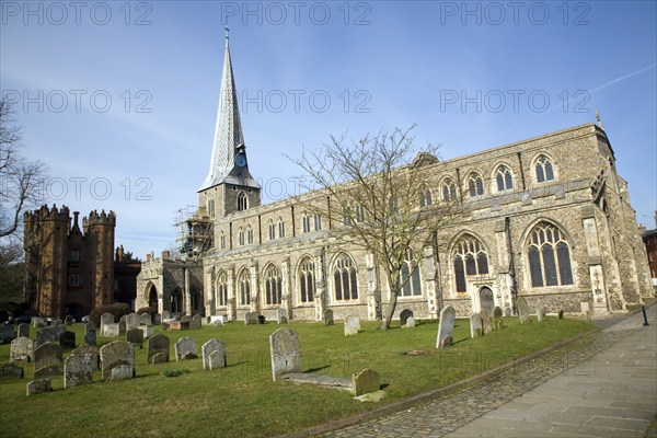 Church of St Mary, with medieval wood and lead spire, Hadleigh, Suffolk, England, UK