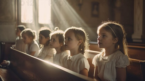 Young girls gather in the church for the choir singing, generatvie AI, AI generated