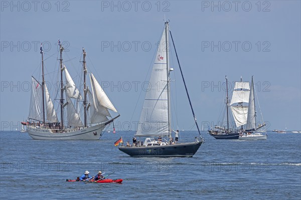 Sailing ships, sailing boats, kayak, Kiel Week, Kiel Fjord, Kiel, Schleswig-Holstein, Germany,