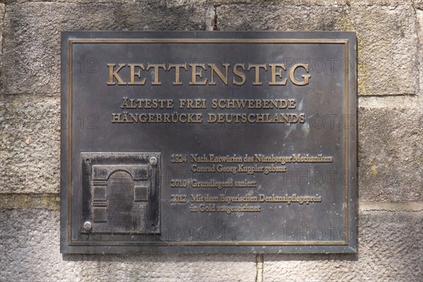Information board in front of the historic Kettensteg, Nuremberg, Middle Franconia, Bavaria,