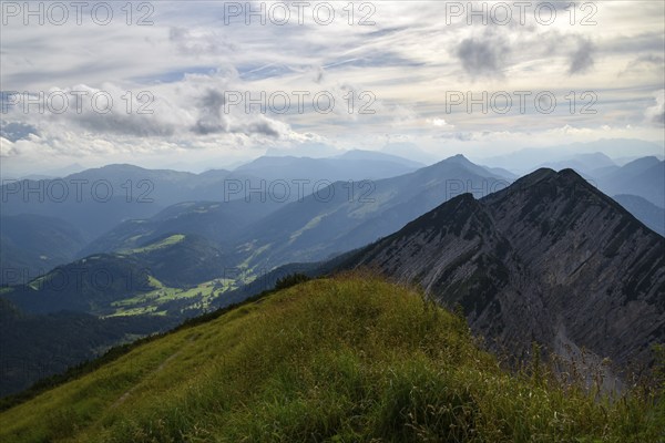 View from the summit of the Sonntagshorn, highest mountain in the Chiemgau Alps, towards the