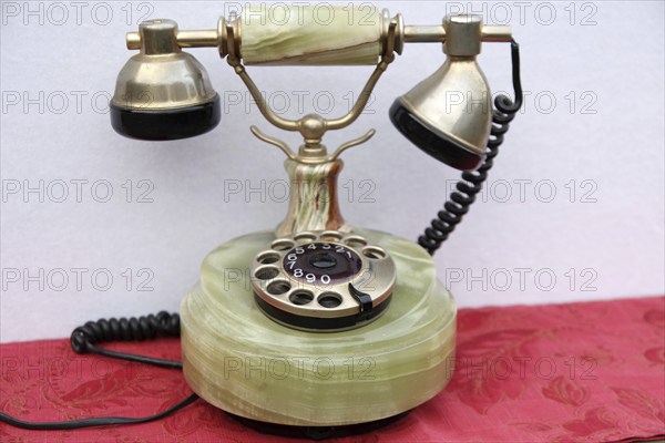 Telephone, antique, marble, dialling disc, nostalgia, ancient telephone with traces of use, a