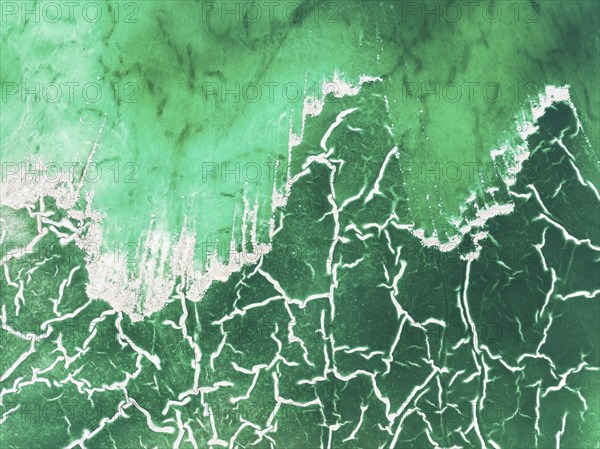 Detail of a toxic phosphogypsum waste pond in the vicinity of the town of Huelva. Aerial view.
