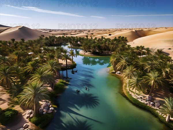 Oasis nestled in the heart of the arabian desert, AI generated