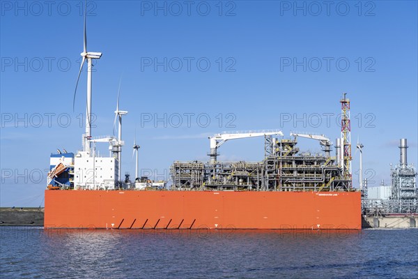 EemsEnergyTerminal, floating LNG terminal in the seaport of Eemshaven, tankers bring liquefied