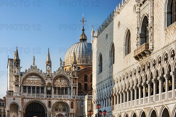Facade of the Doge's Palace and the Basilica of San Marco on St Mark's Square, city trip, holiday,