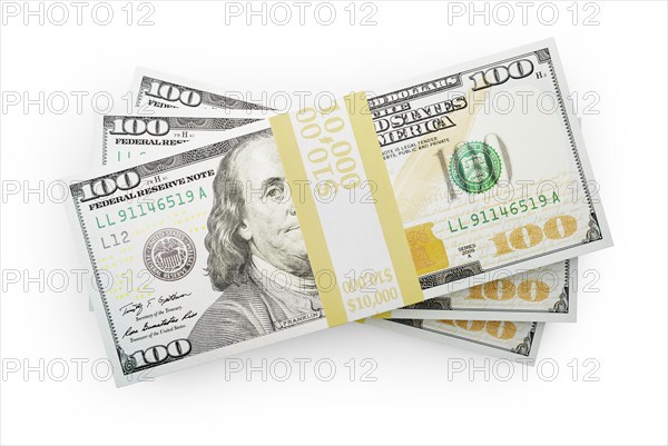Thirty thousand dollars stack of one hundred dollar bills isolated on a white background