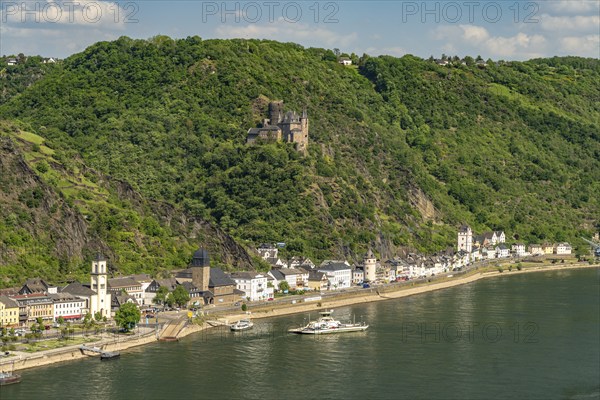 View of Sankt Goarshausen with Katz Castle and the Rhine, World Heritage Site Upper Middle Rhine