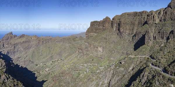 The mountain village of Masca surrounded by volcanic rock formations and the Masca Gorge, Barranco