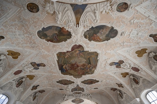 Vaults with stucco work and frescoes in the parish church of St. John the Baptist, built in 1475 as