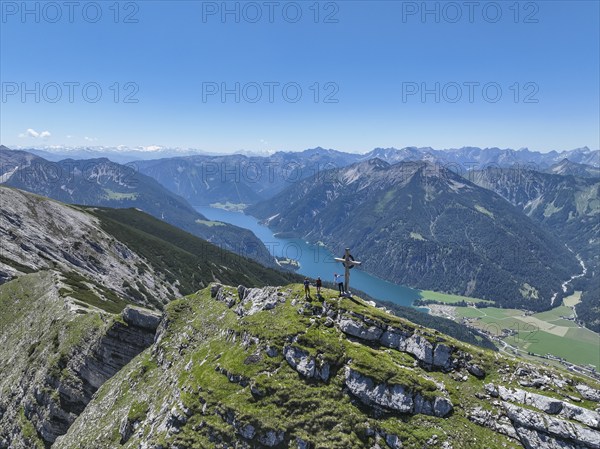Aerial view, summit of the Unnütz, behind Achensee and Seekarspitze, Unnütz crossing, Brandenberg